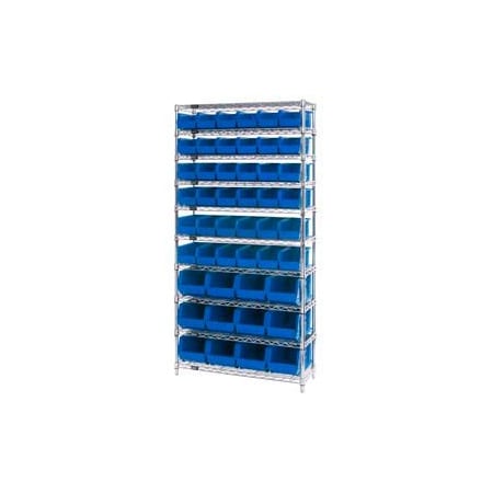 Global Industrial Chrome Wire Shelving With 48 Giant Plastic Stacking Bins Blue, 36x14x74 268925BL